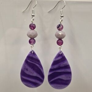 #B353-  Purple Teardrop Earrings- Agate Beads